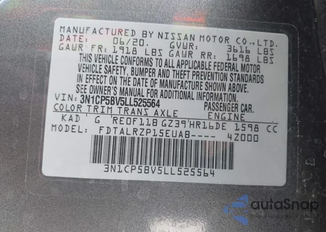 2020 Nissan Kicks S Xtronic Cvt from USA, damaged, VIN 3N1CP5BV5LL525564